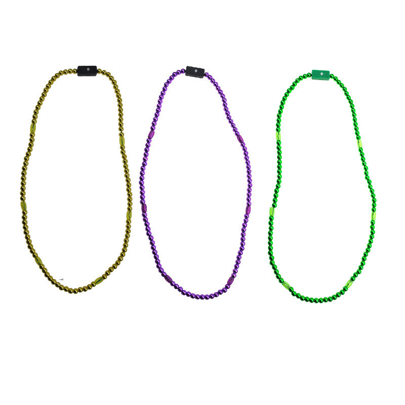 Light Up Beads Necklace Pendant LED Lighted Mardi Gras Bead Necklace Carnival Mardi Gras Party LED Glowing Bead Necklace