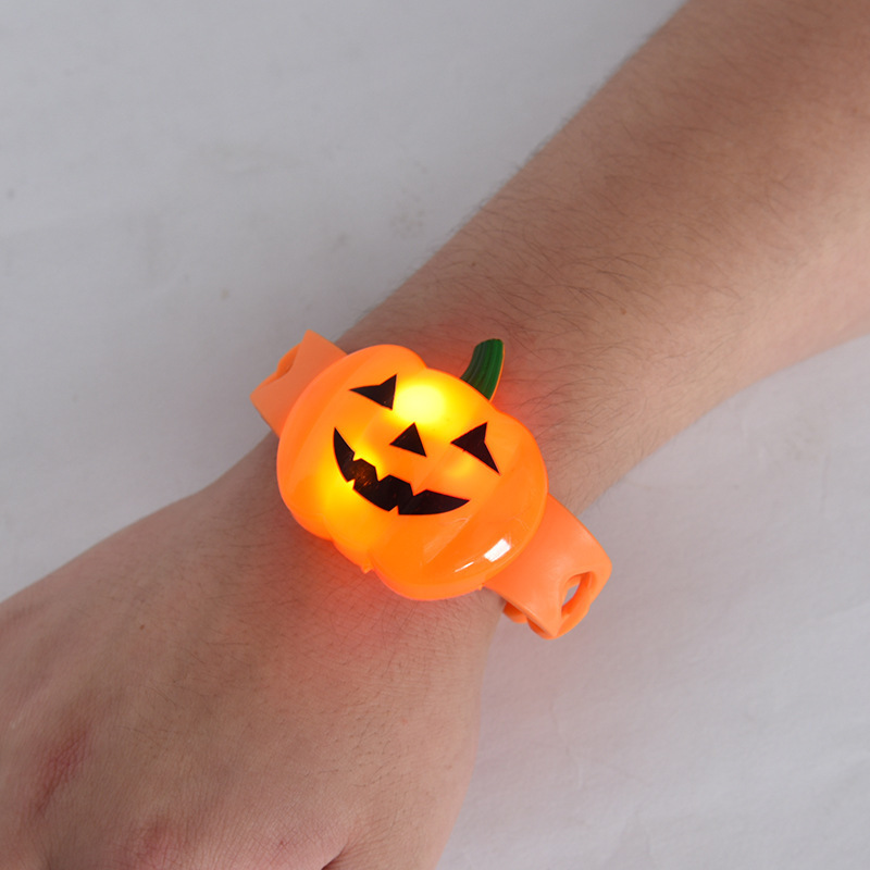 Cheap Light Up Halloween Pumpkin Kids Bracelet Plastic Flashing Led Pumpkin Wristband Bracelet For Kids