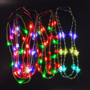 Light Up Beads Necklace Pendant LED Lighted Mardi Gras Bead Necklace Carnival Mardi Gras Party LED Glowing Bead Necklace