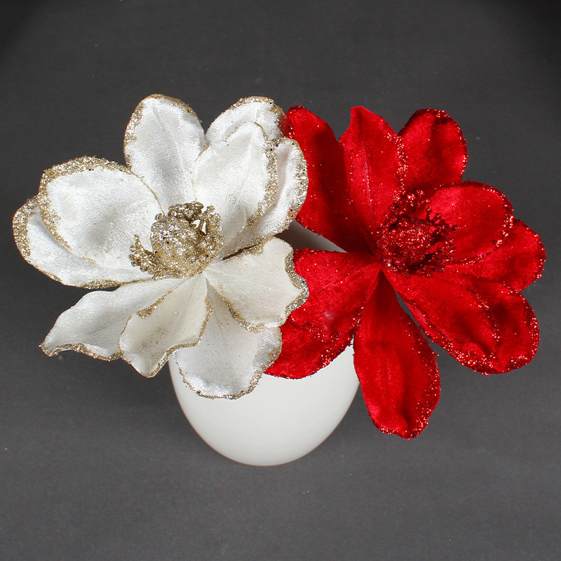 Wedding Decorative Magnolia Floral Picks Artificial Flowers White Red Christmas Ball Tree Ornaments Christmas Tree Decorations