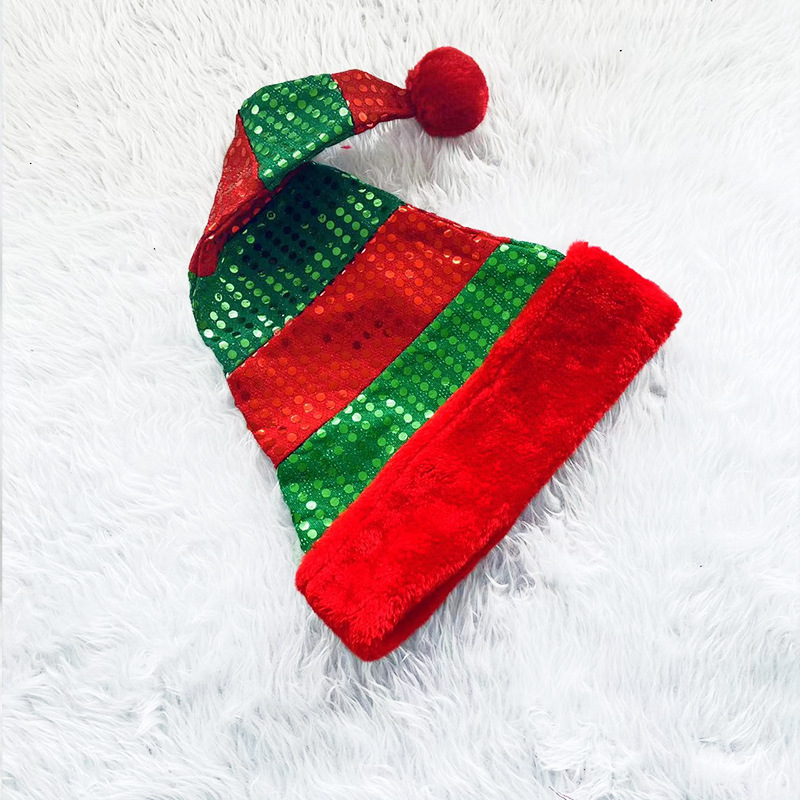 Red and Green Christmas Hat with Stitching Sequins Elegant Carnival Elf Hat for Holiday Decorations