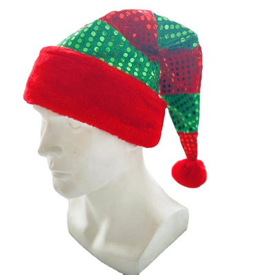 Red and Green Christmas Hat with Stitching Sequins Elegant Carnival Elf Hat for Holiday Decorations