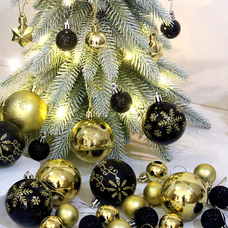 20-60mm 44pcs gold And black Clear Shatterproof Xmas Tree Decorations Bauble Ornaments Indoor Plastic Christmas Ball