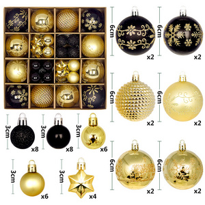 20-60mm 44pcs gold And black Clear Shatterproof Xmas Tree Decorations Bauble Ornaments Indoor Plastic Christmas Ball