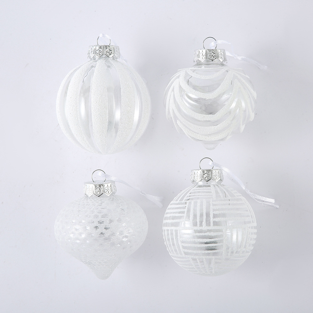 8cm White Shatterproof Clear Plastic Christmas Ball Ornaments round Decorative Xmas Baubles Set UV Printed Delicate Decorations