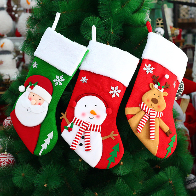 Wholesale Custom Creative Fabric Christmas Stockings Large Elk Fox Reindeer Pet Snowman Santa Claus Christmas Decorations