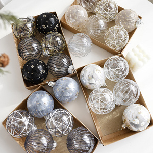 6pcs 8cm Glass Hand painted Champagne Black Christmas ball with white and black stripes for christmas Tree Decoration Ornaments