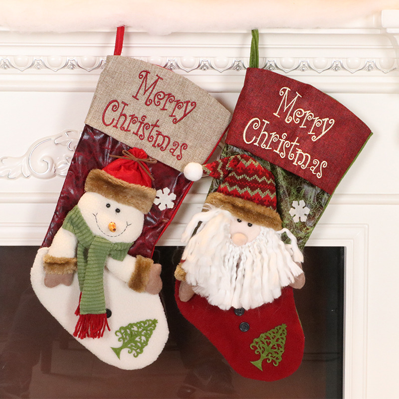 2024 New Year Christmas Stocking Sack Xmas Gift Candy Bag Noel Home Decorations Navidad Sock Christmas Tree Ornament