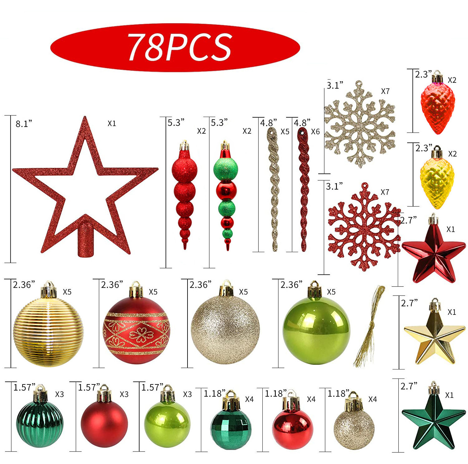 2024 New Design Red Green Gold Christmas Tree Hanging Ornaments round Plastic Navidad Decoration Supplies Christmas Balls