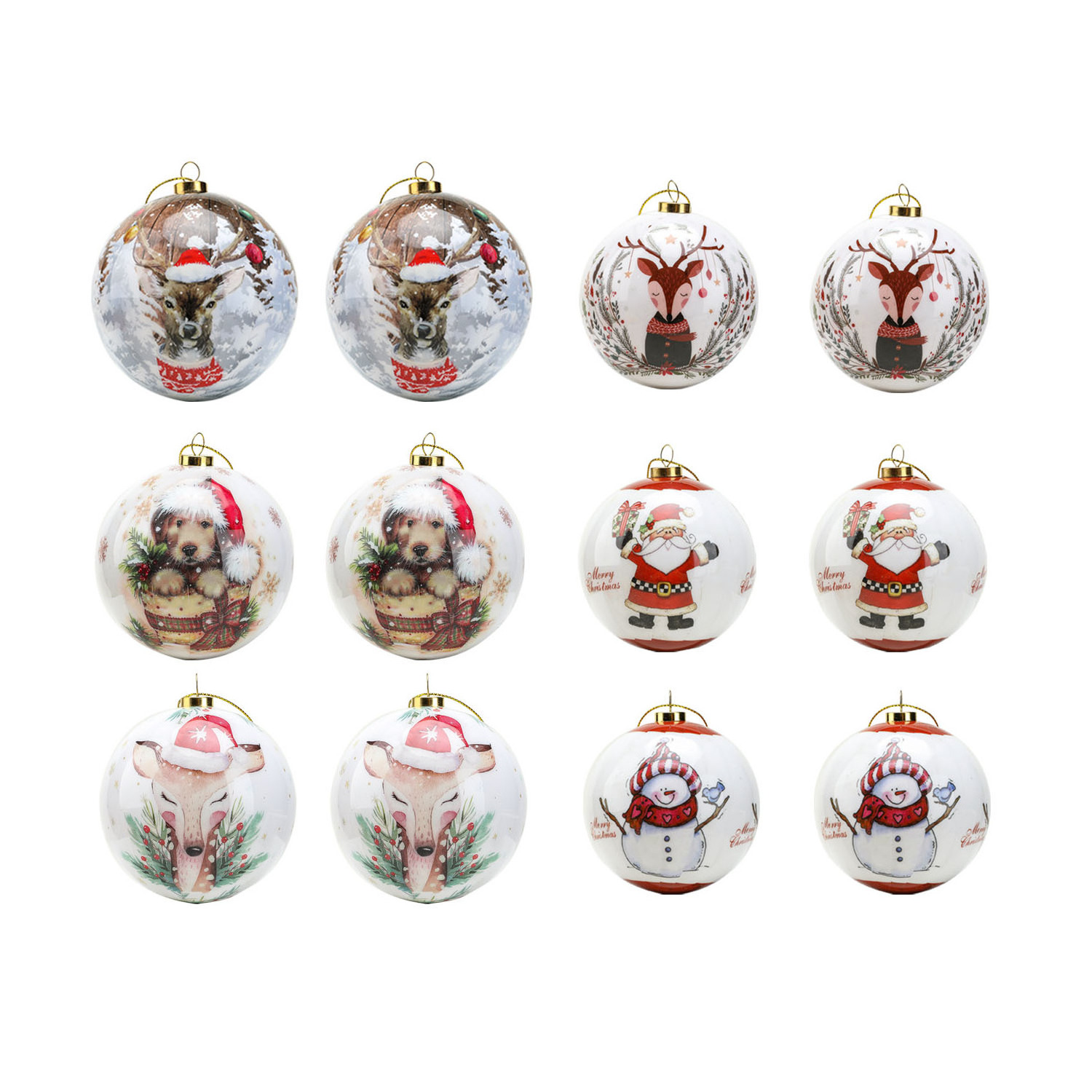 Wholesale Custom Christmas Hanging Decor Bauble High Quality 8cm round Ceramic Ball ornaments Foam Material Tree Decorations