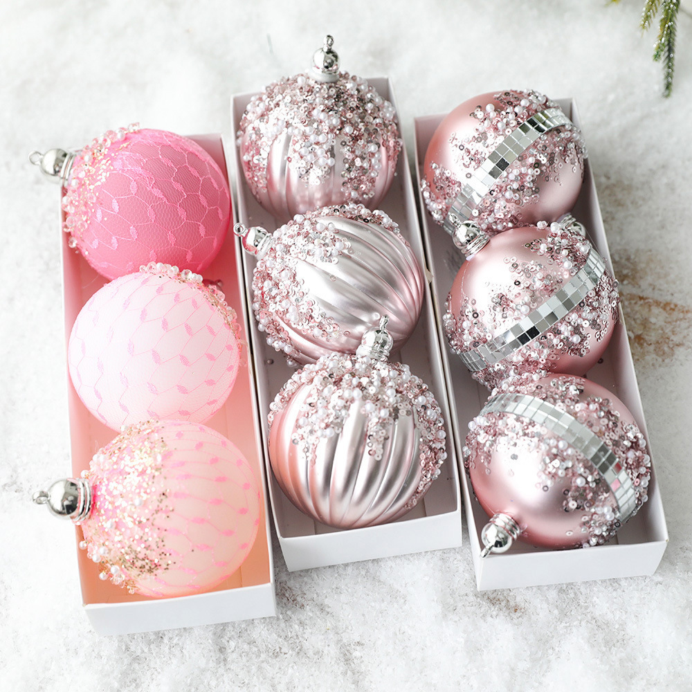 2024 New Wholesale Matte Pink Christmas Decorative Plastic Ball Elegant Painted Ornament for christmas Tree wedding decoration