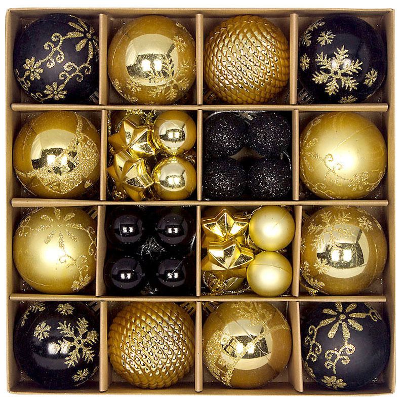 20-60mm 44pcs gold And black Clear Shatterproof Xmas Tree Decorations Bauble Ornaments Indoor Plastic Christmas Ball