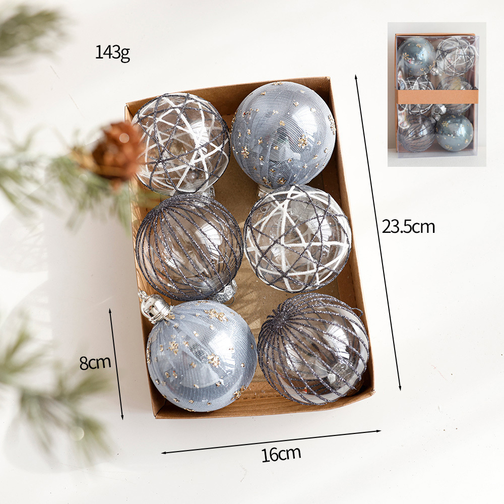 6pcs 8cm Glass Hand painted Champagne Black Christmas ball with white and black stripes for christmas Tree Decoration Ornaments