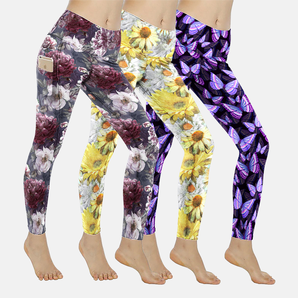 Custom designer sublimation high yoga waist Girls floral Printed leggings leggins wholesale casual workout leggings for Women