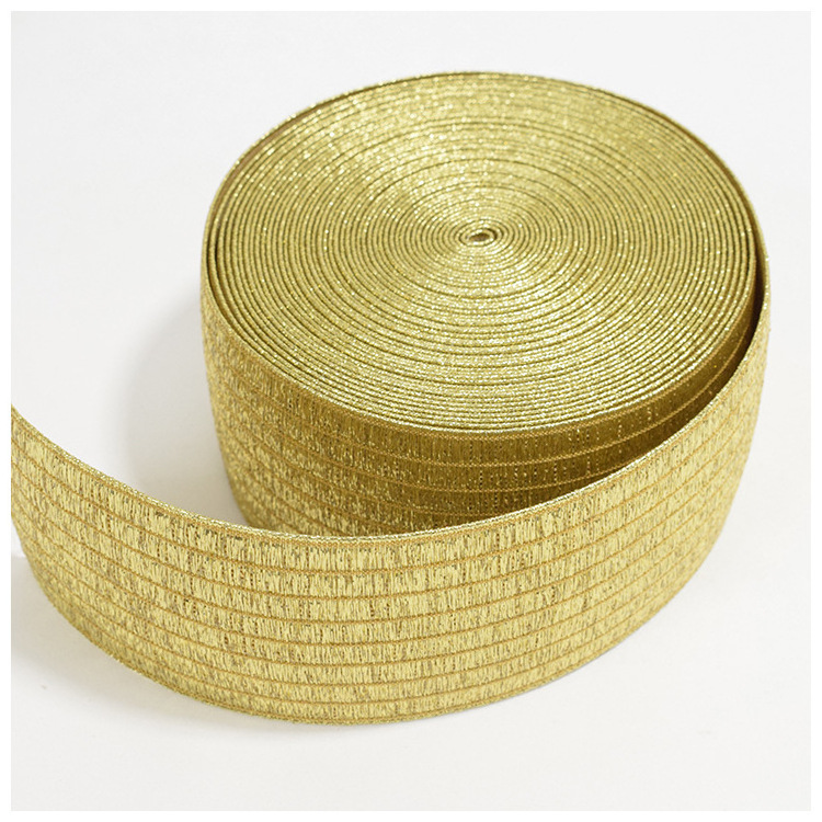 High Tenacity 40mm Colorful Strip Shiny Gold Or Silver Jacquard Elastic Band Knitted Custom Logo Elastic Band