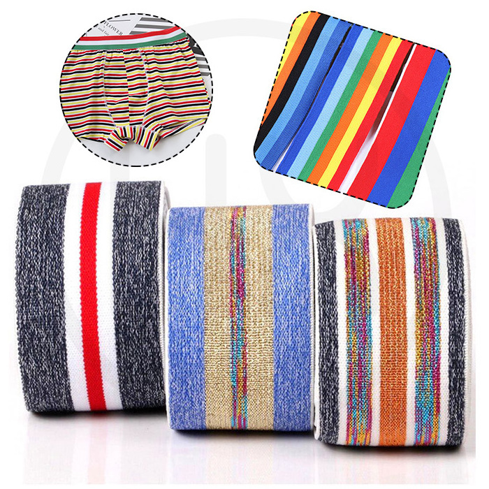 High Tenacity 40mm Colorful Strip Shiny Gold Or Silver Jacquard Elastic Band Knitted Custom Logo Elastic Band