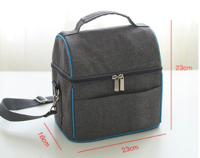 Polyester gray double compartment insulated thermal food carry lunch picnic baby bottle cooler bag