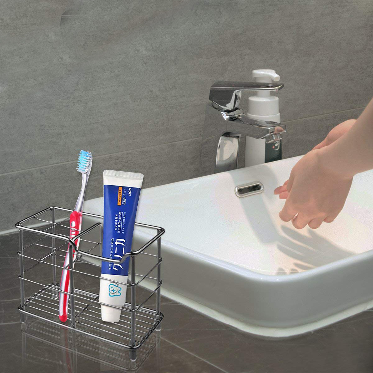 Toothbrush Holder Stainless Steel Multifunction Practical Bathroom Toothpaste Holder Stand Vertical Toothbrush Holder Storage