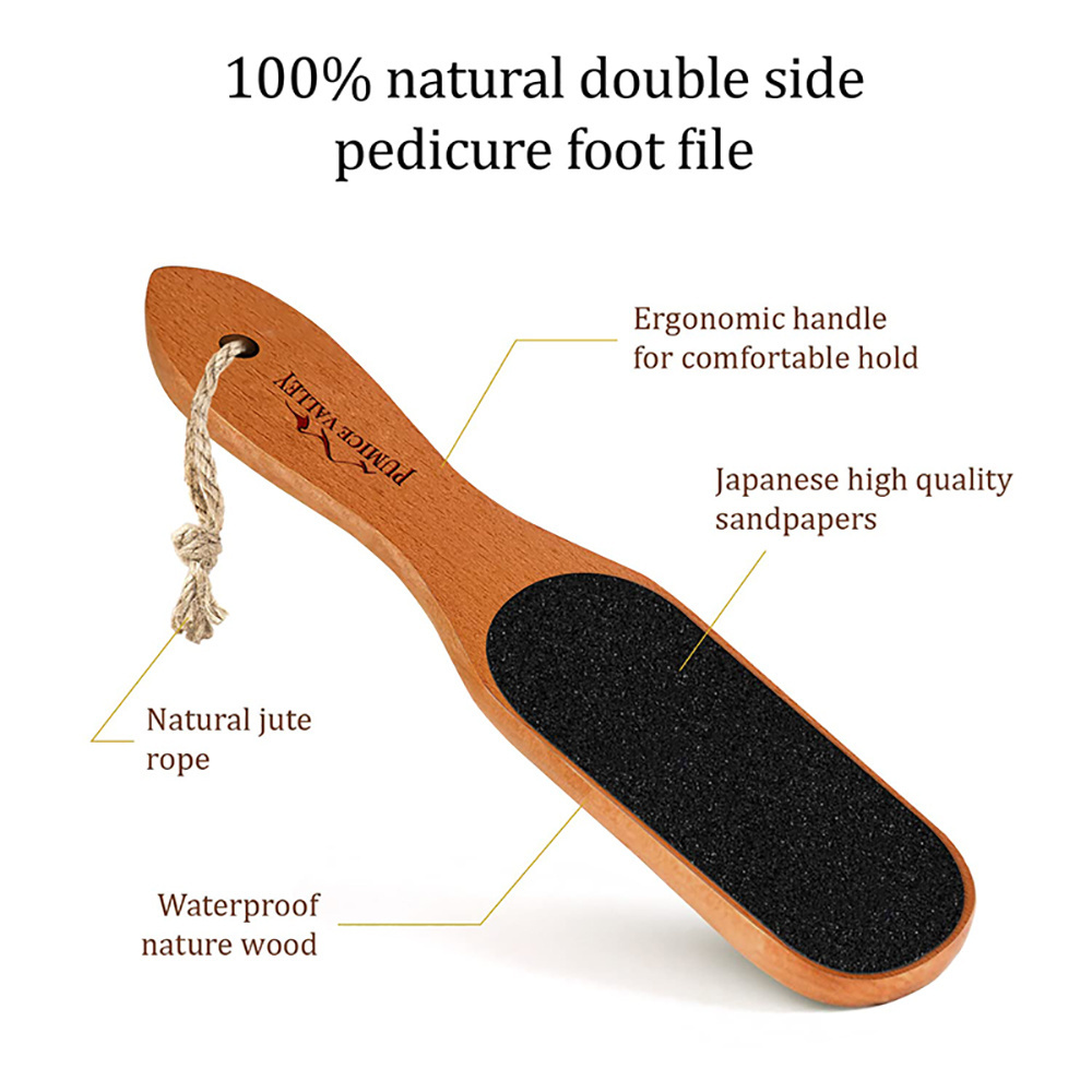 MuYang Double Sides Foot File Rasp Pedicure Tools Feet Dead Skin Callus Remover Wooden Handle Foot Scrubber Sandpaper Foot Care