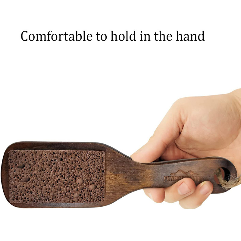 High Quality custom skin Care wooden handle Foot file natural pumice stone brush wholesale foot massager scrubber