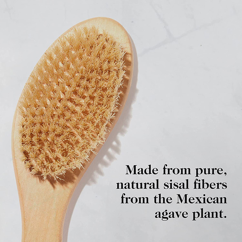 100% Natural Wood and Sisal Long Handle Bath Dry Body Brush Private Logo Exfoliating brush for skin