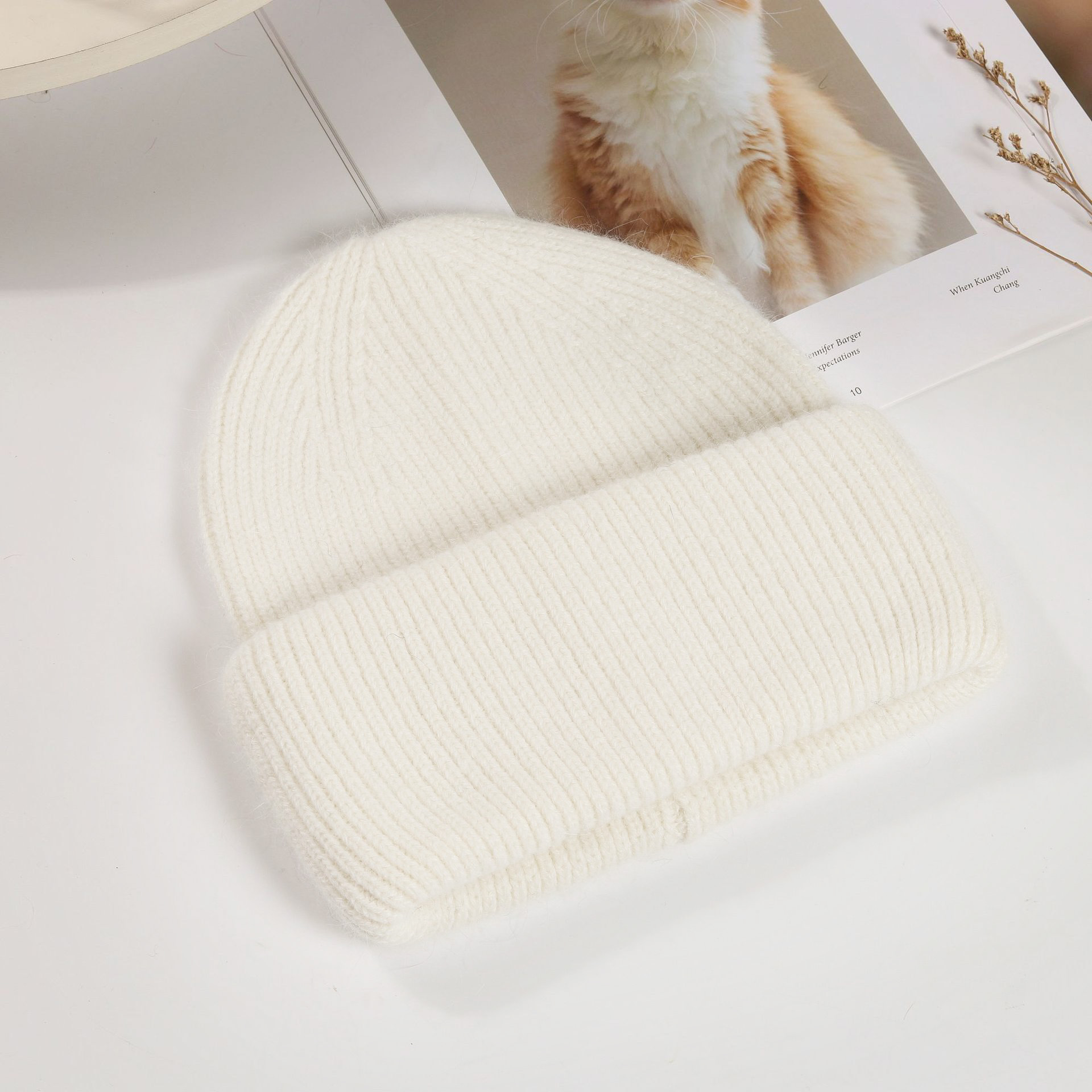 Winter Accessories Real Rabbit Fur Knitted Skull Caps Winter Warm Hats Women Wool Ribbed Knit Beanies