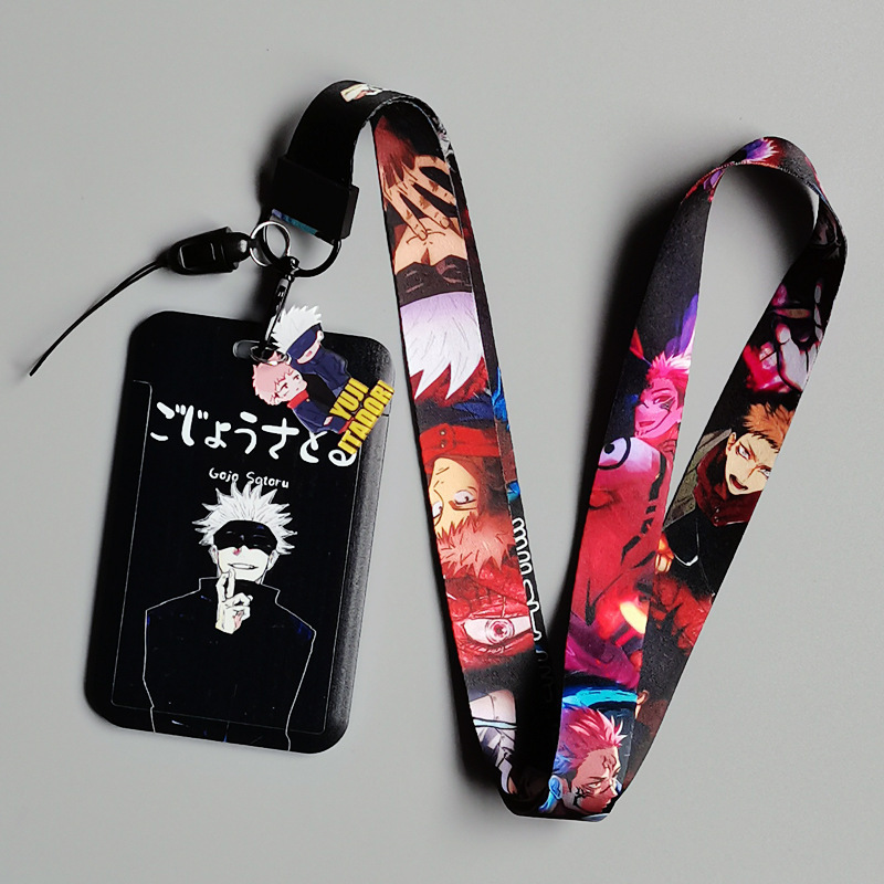 Anime Jujutsu Kaisen Satoru Gojo Fushiguro Megumi Mobile Phone Lanyard Card Holder Keychain