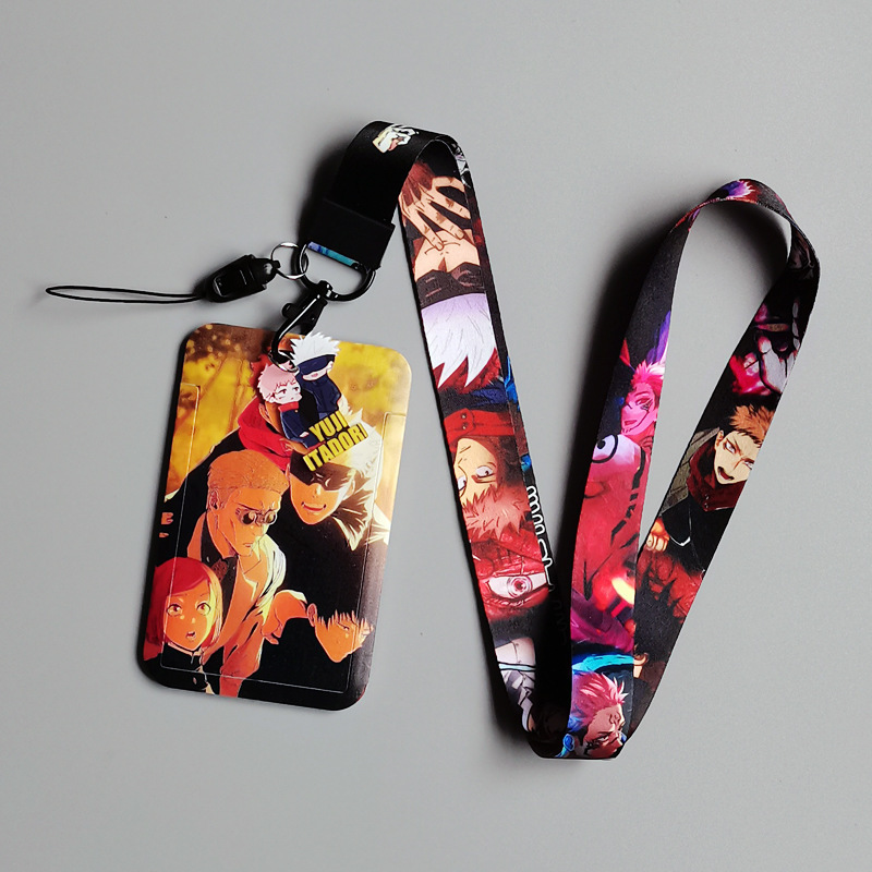 Anime Jujutsu Kaisen Satoru Gojo Fushiguro Megumi Mobile Phone Lanyard Card Holder Keychain