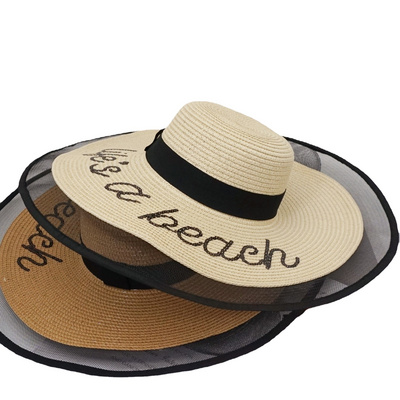 French New Embroidered Net Sunblock Hat Herben Wind Big Eaves Beach Hat Summer Travel Straw Hat