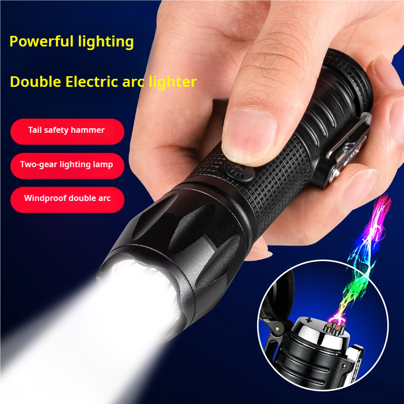 2024 Outdoor USB Electronic Lighter Led Flashlights  Rechargeable Torchlight Portable lighter for Outdoor Camping Night Work