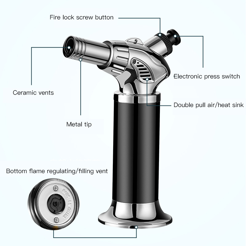 Portable Windproof Straight Torch Blue Flame Lighter Kitchen Cooking Welding Flame Gun Torch Lighter Blow Gas Torch