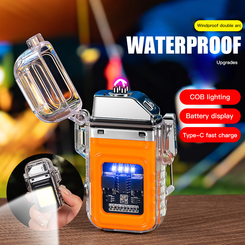 Windproof Waterproof Double Arc COB Lighting Electronic Outdoor Cigarette Lighter USB Rechargeable Type-C Electronic Lighter