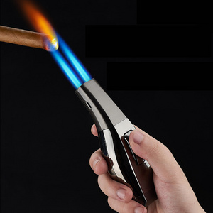 High Quality Safety High Pressure Scorch Torch Lighter Windproof Refillable Double Fire Blue Flame Gas Torch Lighter