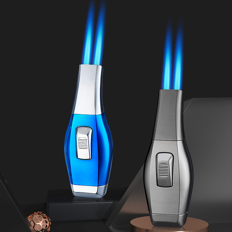 High Quality Safety High Pressure Scorch Torch Lighter Windproof Refillable Double Fire Blue Flame Gas Torch Lighter