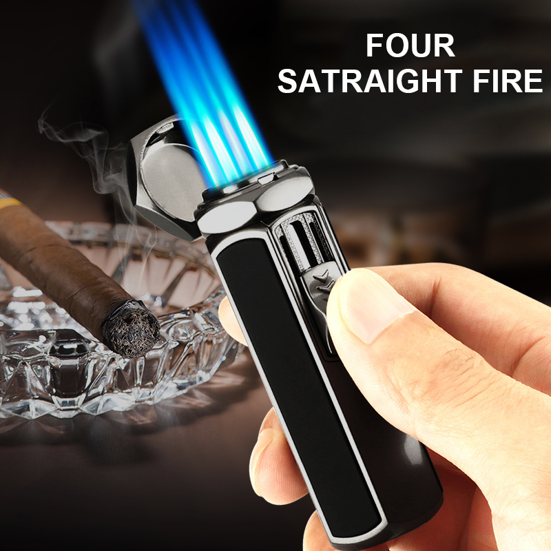 Manufacturers Hot Sale Windproof Butane Torch Lighter Jet Torch Four Flame Refillable Gas Scorch Torch Lighters with Gift Box