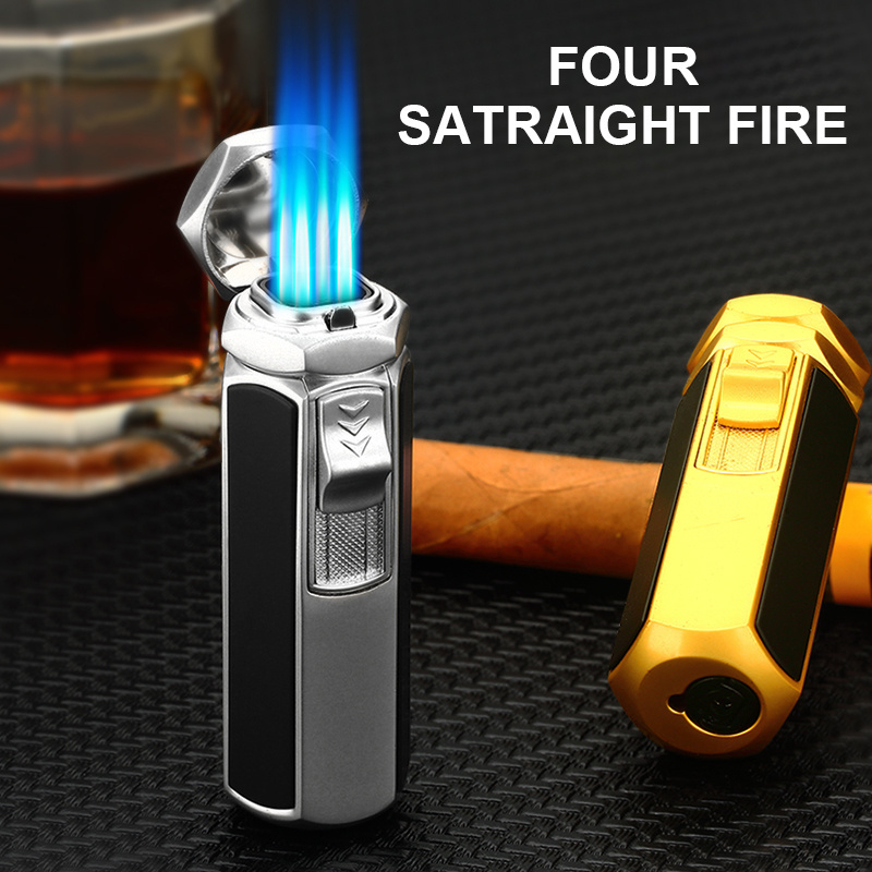 Manufacturers Hot Sale Windproof Butane Torch Lighter Jet Torch Four Flame Refillable Gas Scorch Torch Lighters with Gift Box