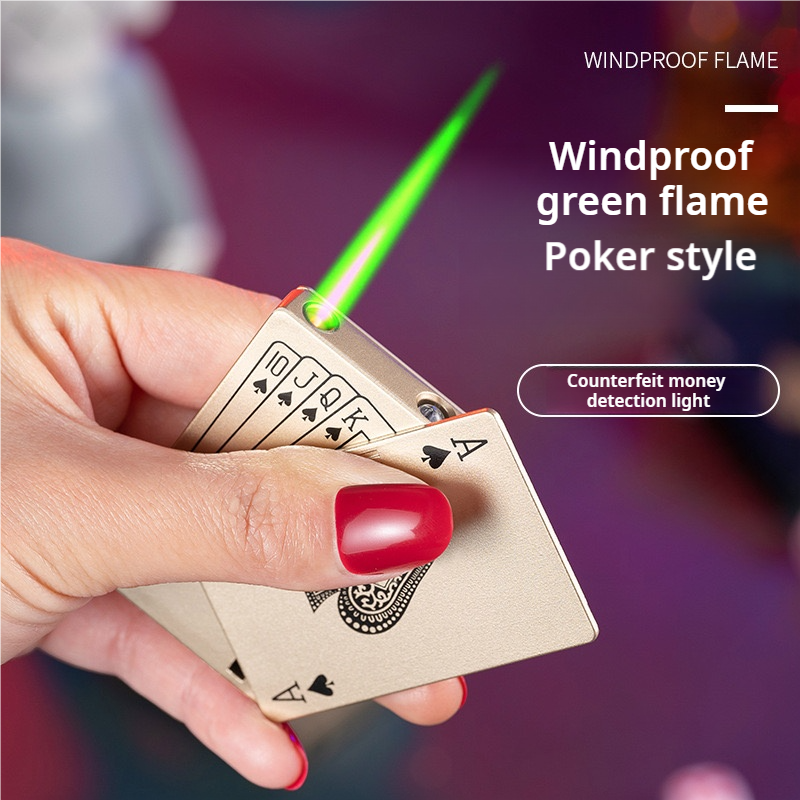 Green Flame Ace Card Metal Windproof Cigarette Lighter Playing Card Lighters Jet Torch Turbo Smoking Accessories Poker Lighter