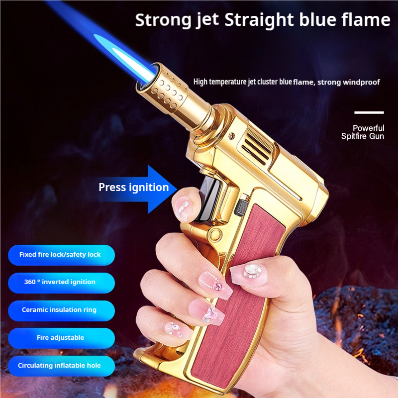 Creative Handgun-Shape Torch Lighter Refillable Butane Cigar  With Safety Lock flame gun Lighter