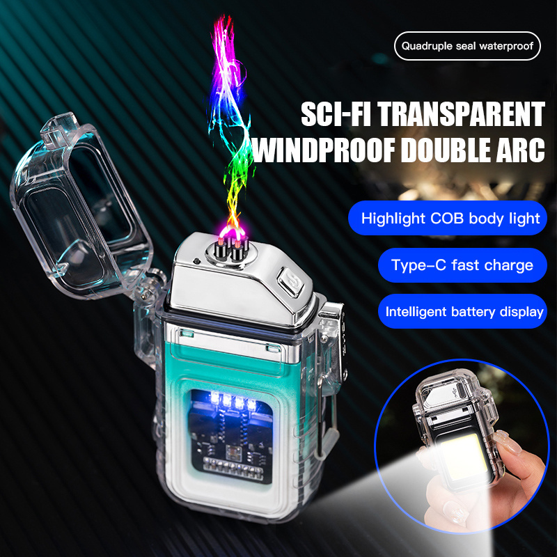 Windproof Waterproof Double Arc COB Lighting Electronic Outdoor Cigarette Lighter USB Rechargeable Type-C Electronic Lighter