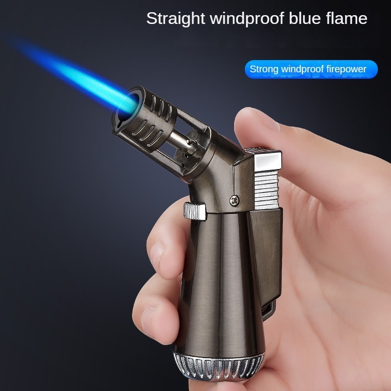 Customizable design cigar pipe lighter adjustable windproof blue flame straight torch lighter