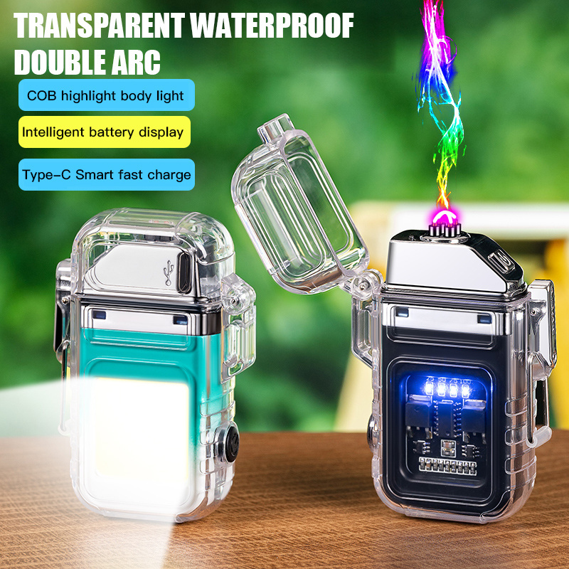 Windproof Waterproof Double Arc COB Lighting Electronic Outdoor Cigarette Lighter USB Rechargeable Type-C Electronic Lighter