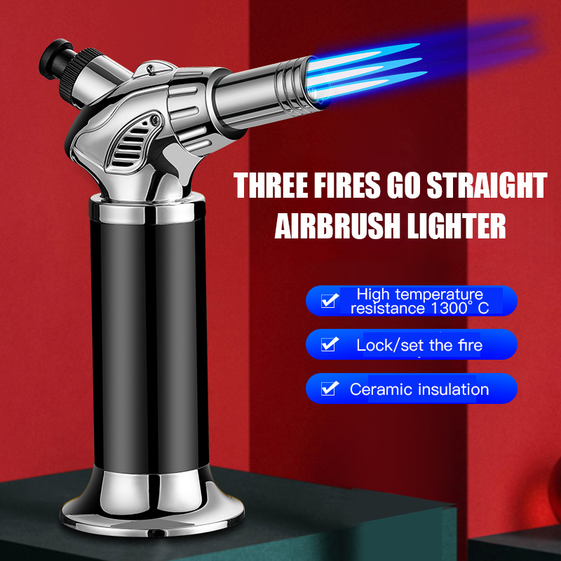 Portable Windproof Straight Torch Blue Flame Lighter Kitchen Cooking Welding Flame Gun Torch Lighter Blow Gas Torch