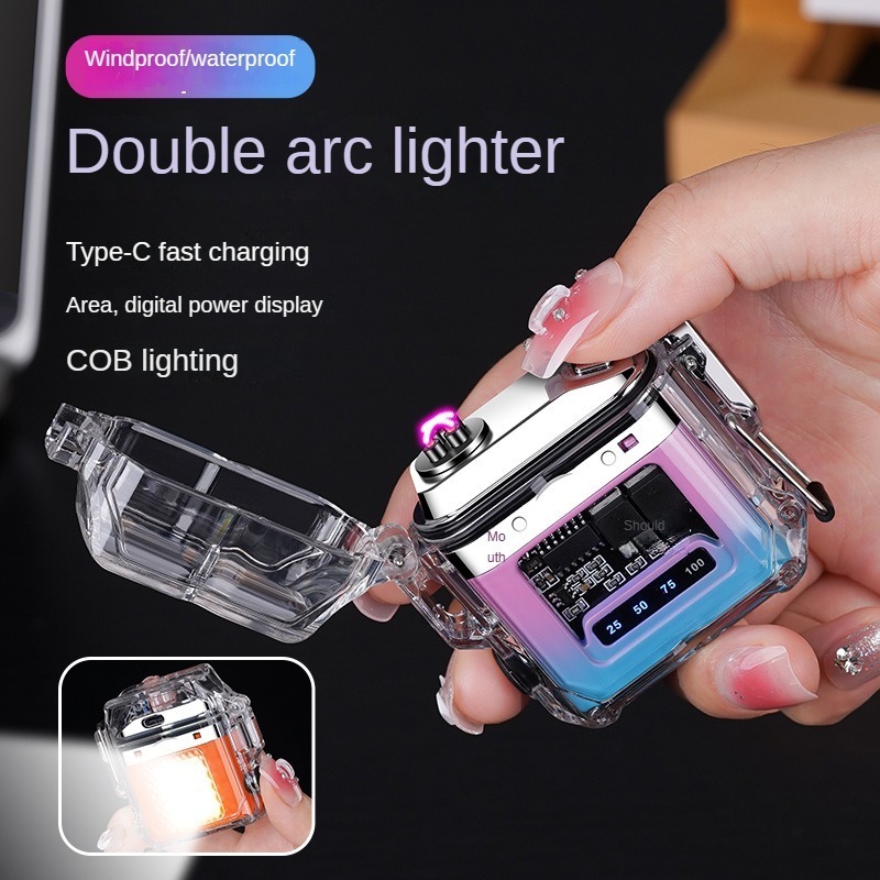 Waterproof  Rechargeable Lighter 3 Modes of Flashlight Windproof Lighter Dual Arc Electric plasma Lighter