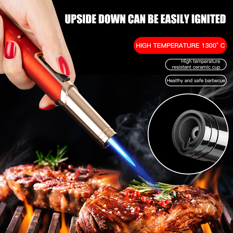 Custom Wholesale Refillable Flame Arc Bbq Candle Lighter Metal Gas Lighter Windproof Slim Arc Charge Long Stick Kitchen Lighter