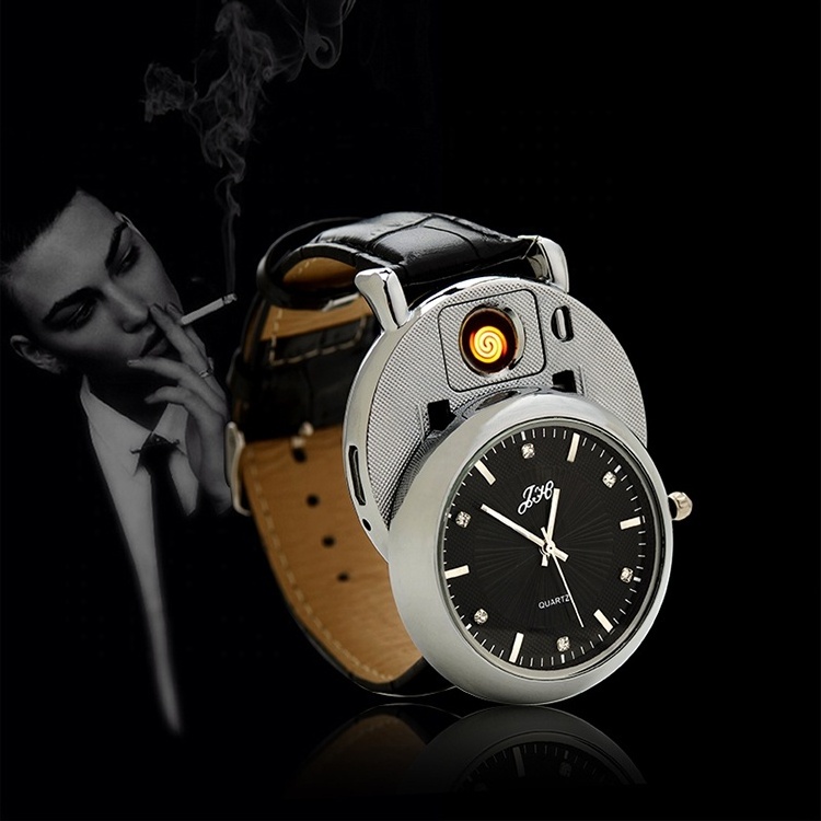 2023 Leather Wholesale Simple Watches Flameless Electronic Rechargeable Cigarette Usb Cigar Lighter Watch