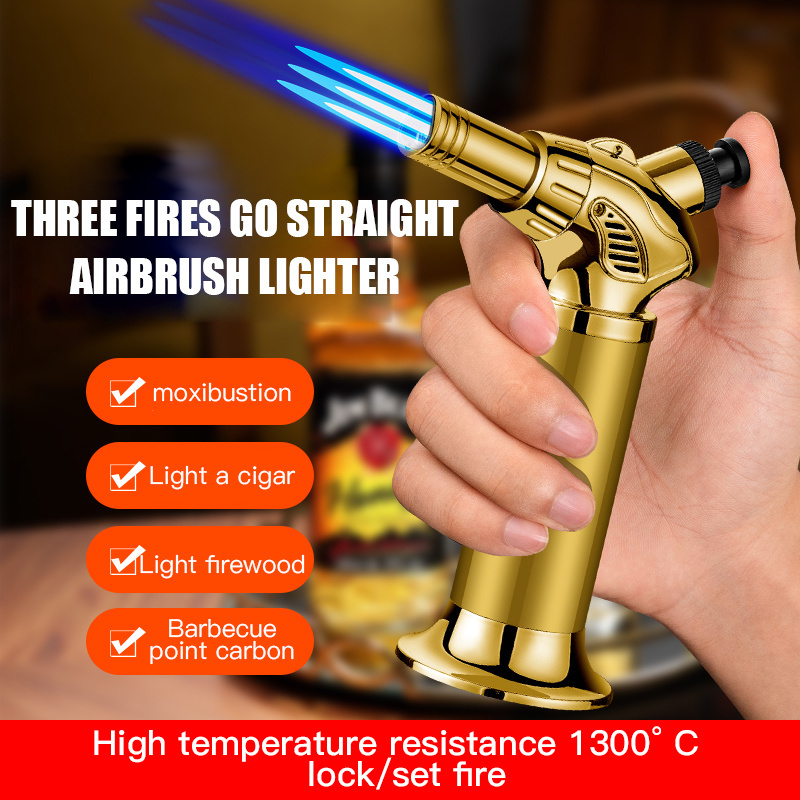 Portable Windproof Straight Torch Blue Flame Lighter Kitchen Cooking Welding Flame Gun Torch Lighter Blow Gas Torch