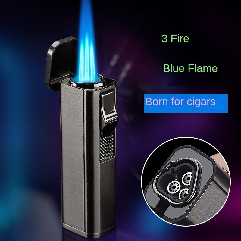 New Metal Outdoor Windproof Blue Flame Windproof Cigar High Fire Direct Charge torch  Lighter