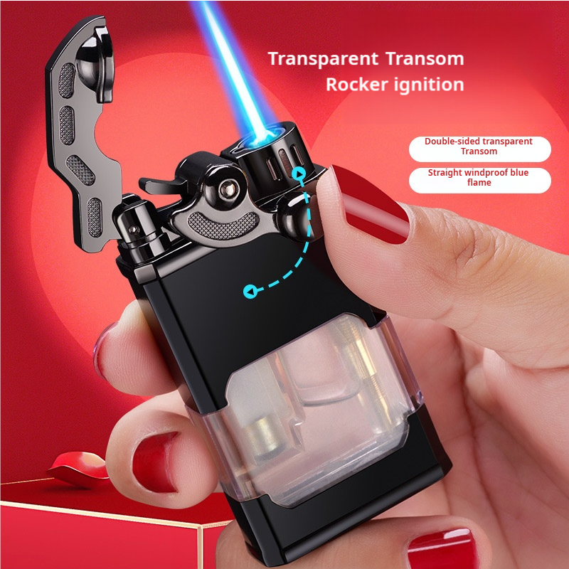 Metal Rocker Arm Luminous Torch Lighters Windproof Cigar Transparent Lighter Butane Gas Jet Accessories Gadgets Lighter Smoking