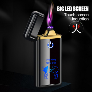 Fashion Best Gift Touch Cigarette Lighter USB Rechargeable Windproof Electric Dual Arc Lighter with Power Display