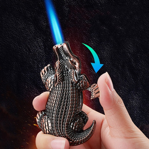 Factory Direct Sale Mini Portable Alloy Metal Plating Cigarette Lighter Mini Jet Blue Flame Torch Windproof Crocodile Lighter